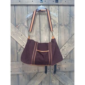 DSW‎ Corduroy Weekender Tote Overnight Travel Bag Burgundy with Cognac Trim